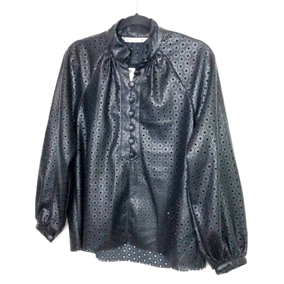SHIPS FREE!! Brand New Zara Faux Leather Laser Cut Blouse - Picture 9 of 12